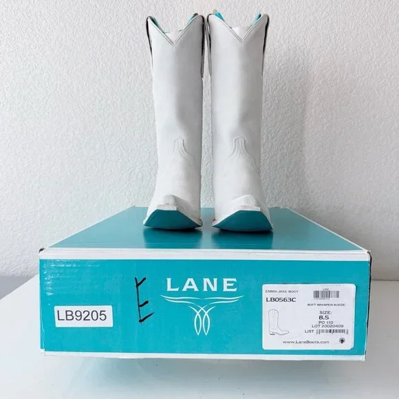 Lane Boots EMMA JANE White Suede Cowboy Western Cowgirl Mid Calf Snip Toe 8.5 - Picture 12 of 13